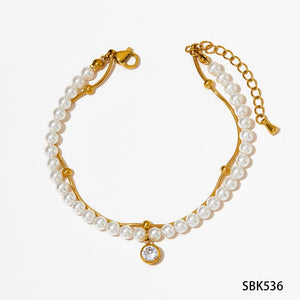 Stainless Steel Pearl Zircon Anklet