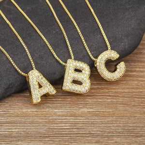 Stainless Steel Bubble Letter Pendant Necklace Zircon A To Z Alphabet Necklace