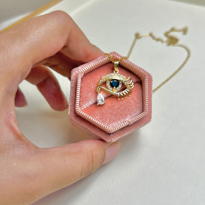 Luxurious Titanium Steel Zircon Eye Necklace