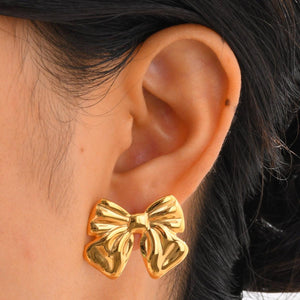 Big Bow Gold Statement Earrings
