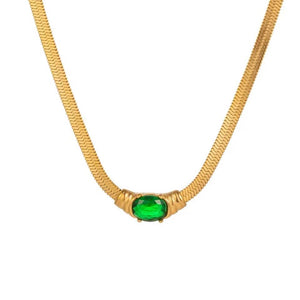 18k Gold Plated Emerald Stone Snake Chain Necklace