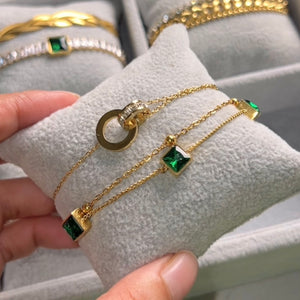 Emerald & Link Chain Combo Bracelets