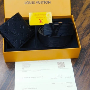 LV Black Wallet and Belt Gift Set