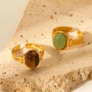 Natural Stone Crystal Oval Ring