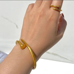 Gold Nail Bracelet & Ring Set – Bold & Stylish Jewelry | Jewels by Zaib