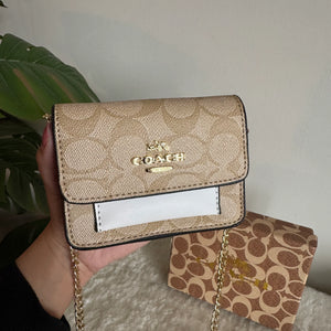 Coach Wallet with Detachable Long Chain - Beige with White