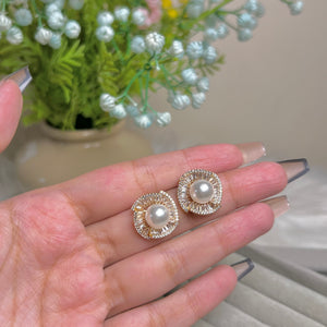 Rose pearl zircon earrings