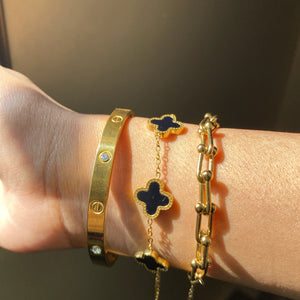 Luxe Clover, Love Bangle & Link Bracelet Set – 18K Gold-Plated | Jewels by Zaib