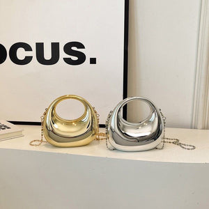 Metallic Mini Clutch with Chain-Silver