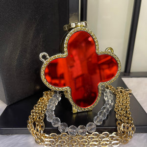 Fancy Clover Clutch-Red (Long Chain With Box)