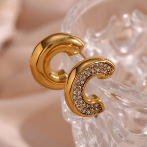 18k Gold Plated Micro Zircon C Hoops Earring