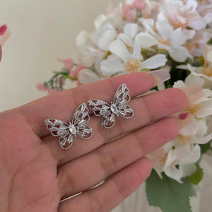 Luxurious Silver Zircon Butterfly Earrings