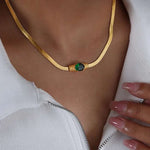 18k Gold Plated Emerald Stone Snake Chain Necklace