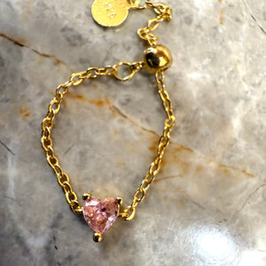 Pink Heart Chain Ring