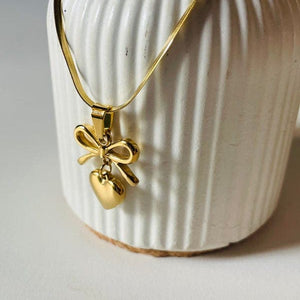 Bow And Heart Gold plated Women Necklace