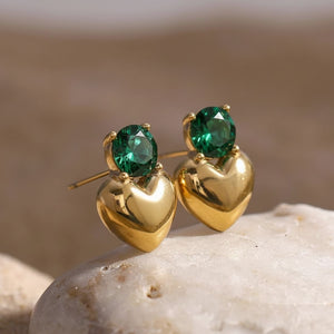 Pretty Heart Green Zircon Earrings