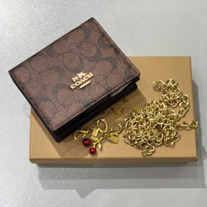Coach Crossbody Charm Wallet with Box Packaging-Brown