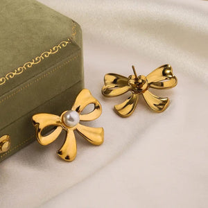 Cute Bow Pearl Earrings