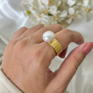 18k Gold Plated Pearl Ring Adjustable
