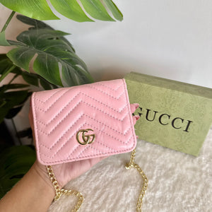 Gucci Wallet Quilted with Detachable Chain - Baby Pink