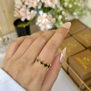 Delicate Stainless Steel Black Clover Ring (Adjustable)