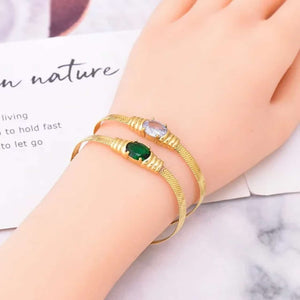 18k Gold Plated Emerald Stone Snake Chain Bracelet