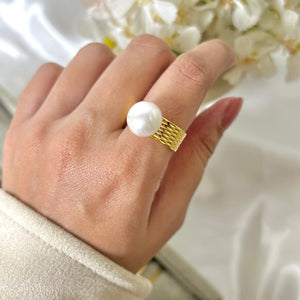 18k Gold Plated Pearl Ring Adjustable
