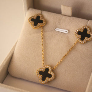 18k plated Zircon Black Clover Necklace and Earrings