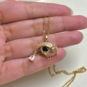 Luxurious Titanium Steel Zircon Eye Necklace