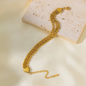 18k Gold Plated Triple Layer Rope Chain Bracelet