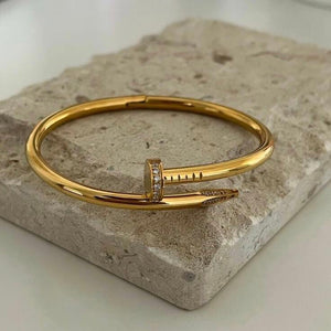 Stainless Steel 18k Gold Plated Nail Stone Bracelet