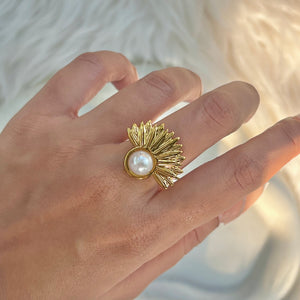 Pearl Half Flower Ring (Adjustable)