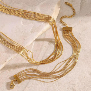 18k gold plated layered Necklace Bracelet Set