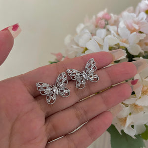 Luxurious Silver Zircon Butterfly Earrings