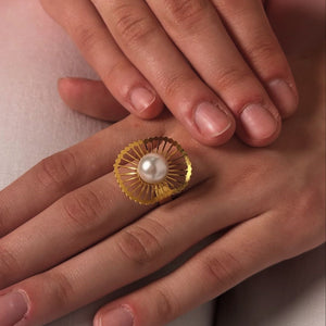 Stainless Steel Pearl Gold Ring