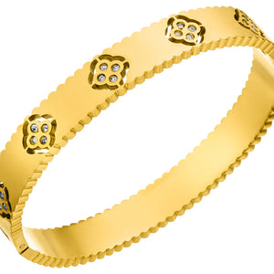 18k Gold Plated Clover Zircon Bangle
