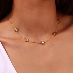 18k Gold Plated Clover Zircon Necklace