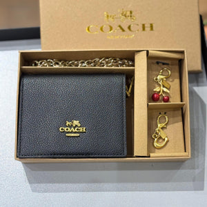 Coach Crossbody Charm Wallet with Box Packaging-Cherry