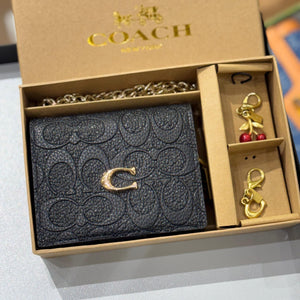 Coach Crossbody Charm Wallet with Box Packaging-black