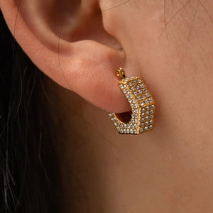18k Gold Plated Stainless Steel Full Zircon U Shape Hoops
