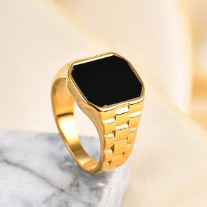 Stainless Steel Black Square Stone Ring
