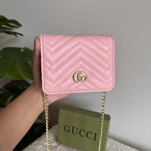 Gucci Wallet Quilted with Detachable Chain - Baby Pink