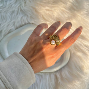 Pearl Half Flower Ring (Adjustable)