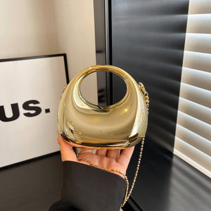 Metallic Clutch with Chain-Gold