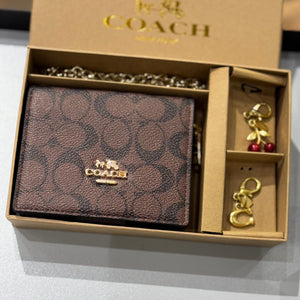 Coach Crossbody Charm Wallet with Box Packaging-Brown