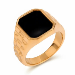 Stainless Steel Black Square Stone Ring