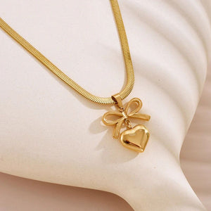 Bow And Heart Gold plated Women Necklace