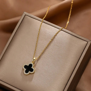 Rhinestone Reversible Clover necklace