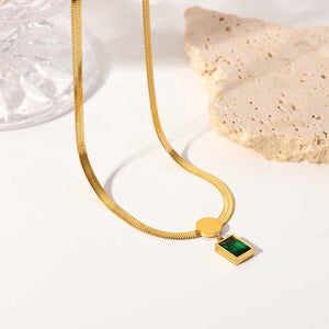 Luxurious titanium steel Emerald snake chain necklace