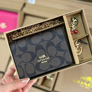 Coach Crossbody Charm Wallet with Box Packaging-Black